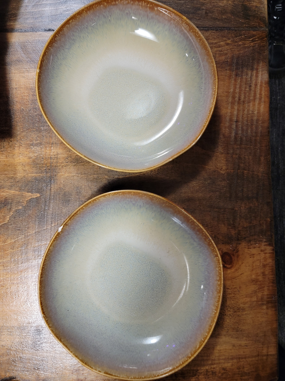 Ceramic Serving Bowls in Cream with Brown Rim | See Details